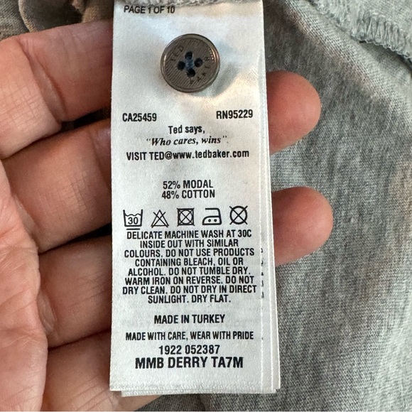 Men’s Ted Baker Size 6 (US XXL) Gray Short Sleeve Polo w Button Pocket - Picture 9 of 9